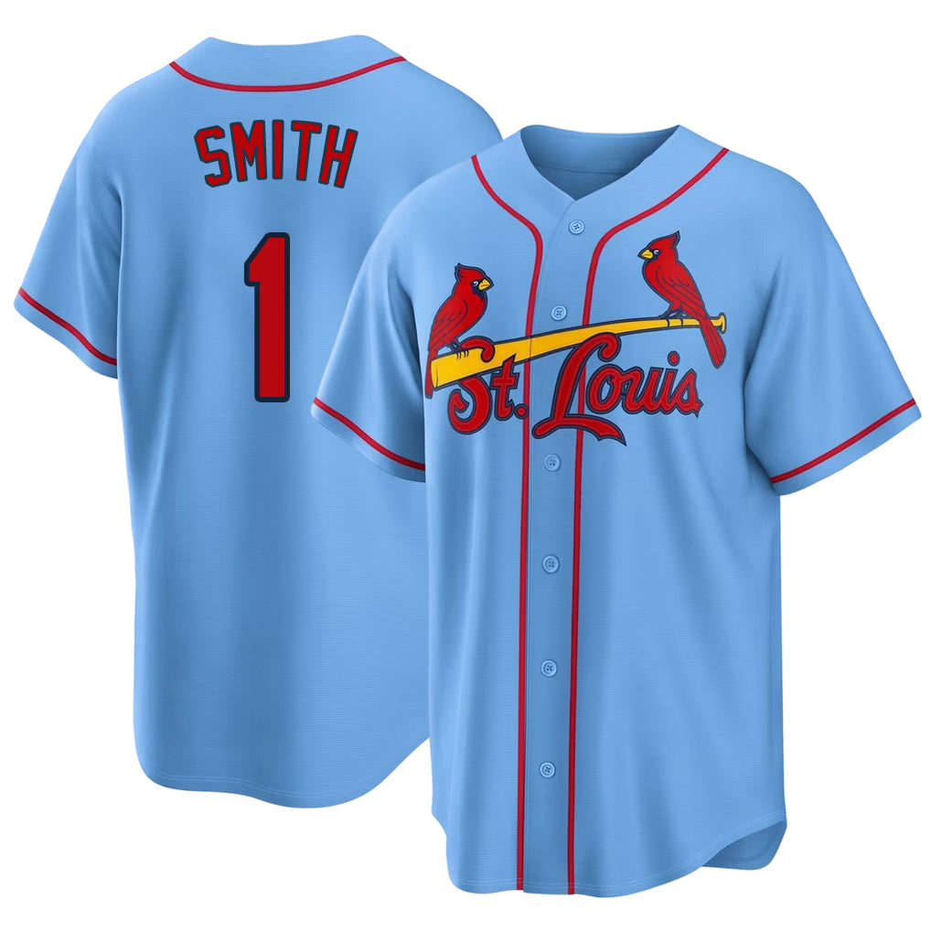 St. Louis #1 Smith Player Baseball Short Sleeve Blue Jersey Ozzie For Men Women Youth Gift
