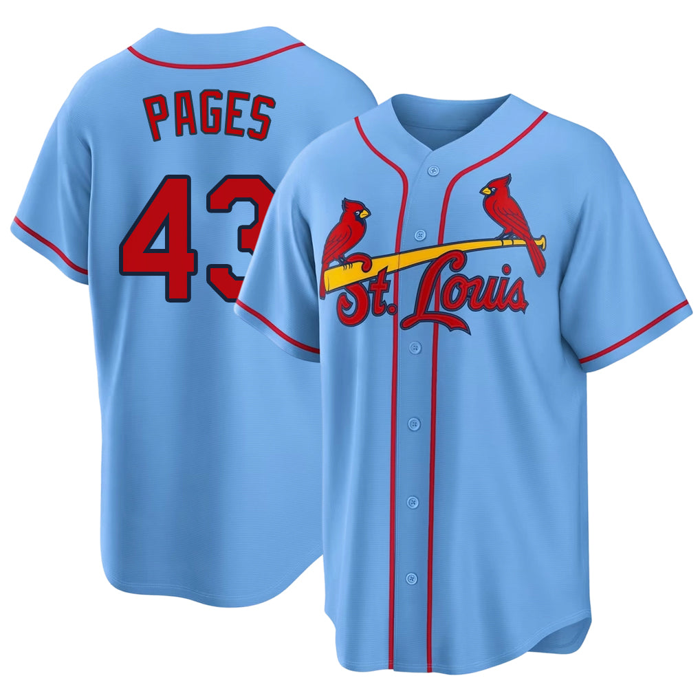 St. Louis #43 Pagés Player Baseball Short Sleeve Blue Jersey Pedro For Men Women Youth Gift