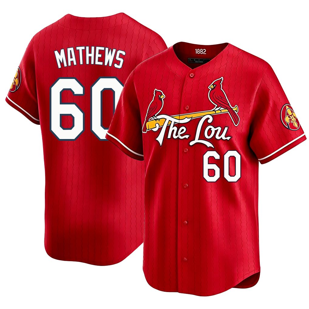 St. Louis #60 Mathews Player Baseball Short Sleeve Red Jersey Quinn For Men Women Youth Gift