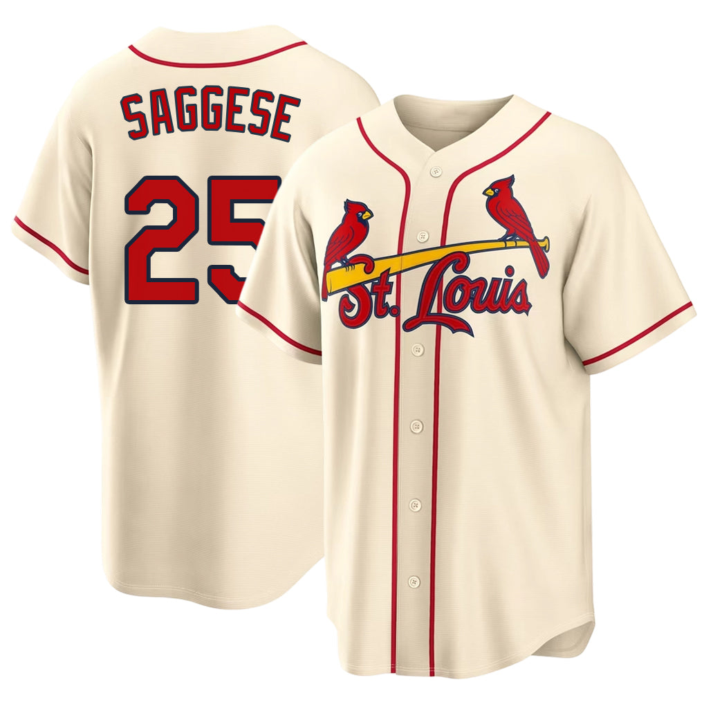 St. Louis #25 Saggese Player Baseball Short Sleeve Cream Jersey Thomas For Men Women Youth Gift
