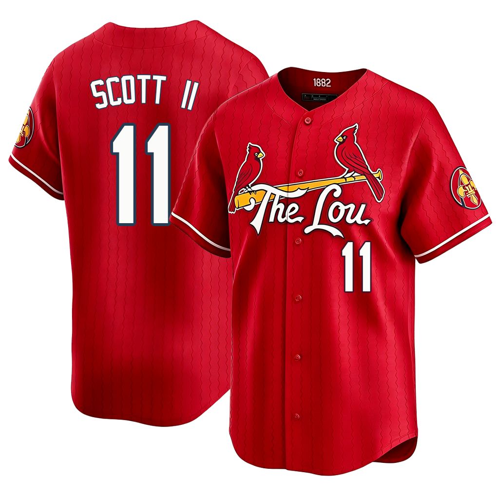 St. Louis #11 Scott II Player Baseball Short Sleeve Red Jersey Victor For Men Women Youth Gift
