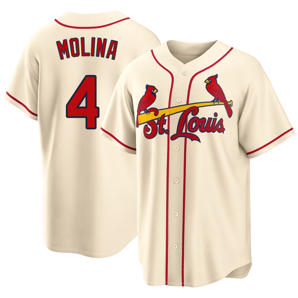 St. Louis #4 Molina Player Baseball Short Sleeve Cream Jersey Yadier For Men Women Youth Gift