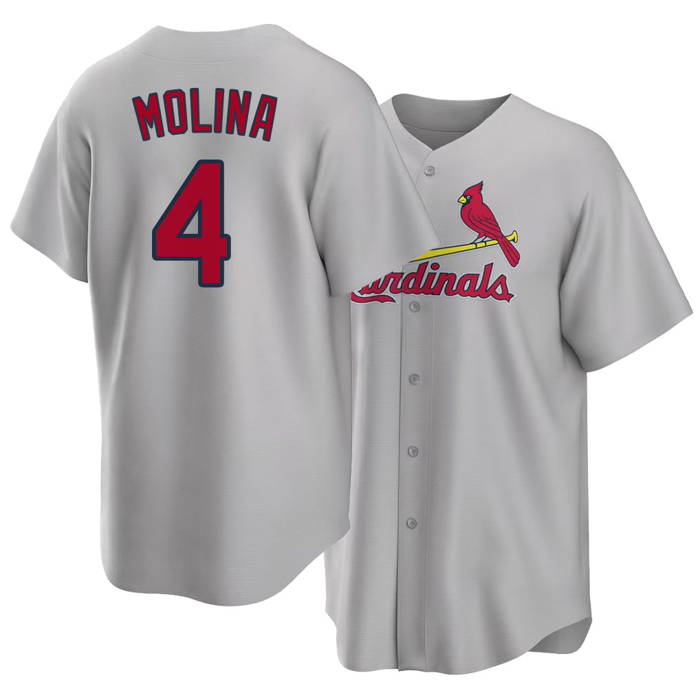 St. Louis #4 Molina Player Baseball Short Sleeve Gray Jersey Yadier For Men Women Youth Gift