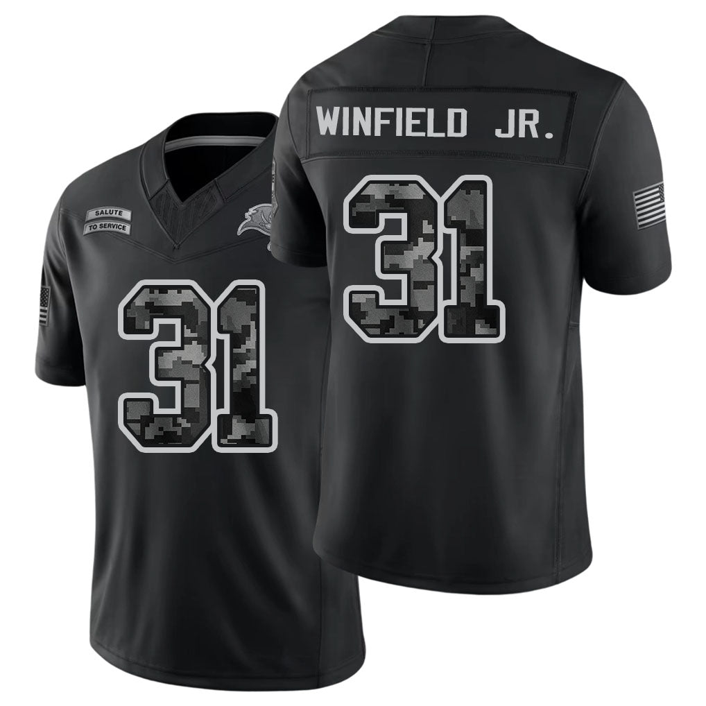 Tampa Bay #31 Winfield Jr. Player Football V Neck Short Sleeve Black Jersey Antoine For Men Youth Women Gift