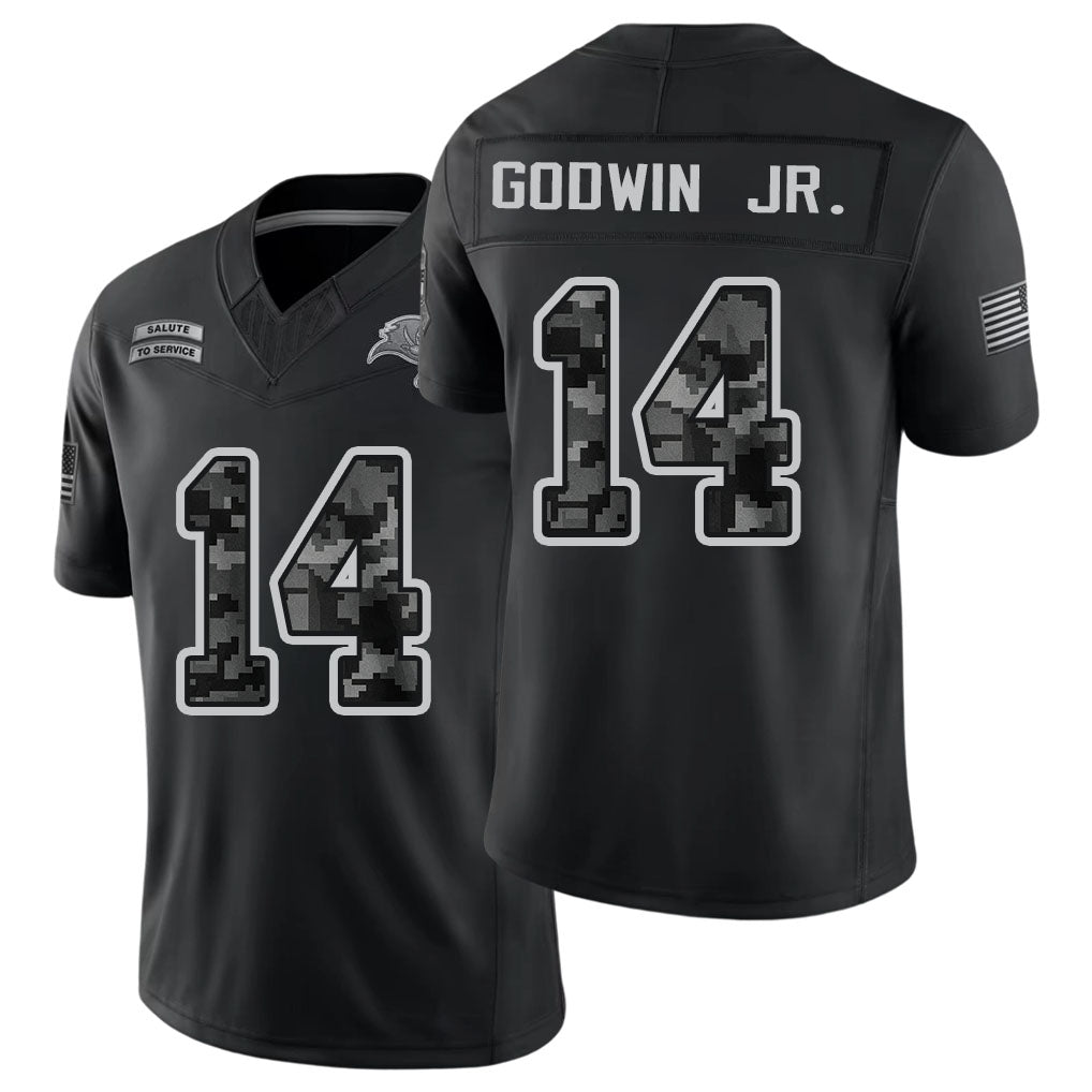 Tampa Bay #14 Godwin Jr. Player Football V Neck Short Sleeve Black Jersey Chris For Men Youth Women Gift