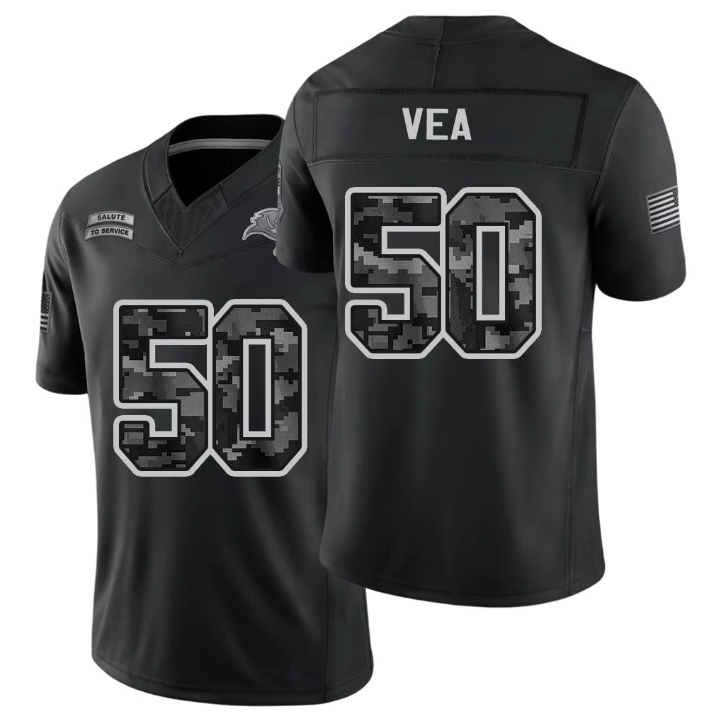 Tampa Bay #50 Vea Player Football V Neck Short Sleeve Black Jersey Vita For Men Youth Women Gift