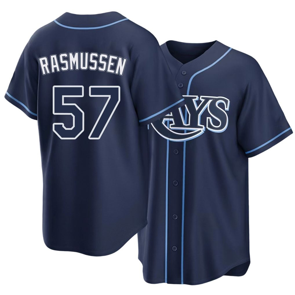 Tampa Bay #57 Rasmussen Player Baseball Short Sleeve navy Jersey Drew For Men Women Youth Gift