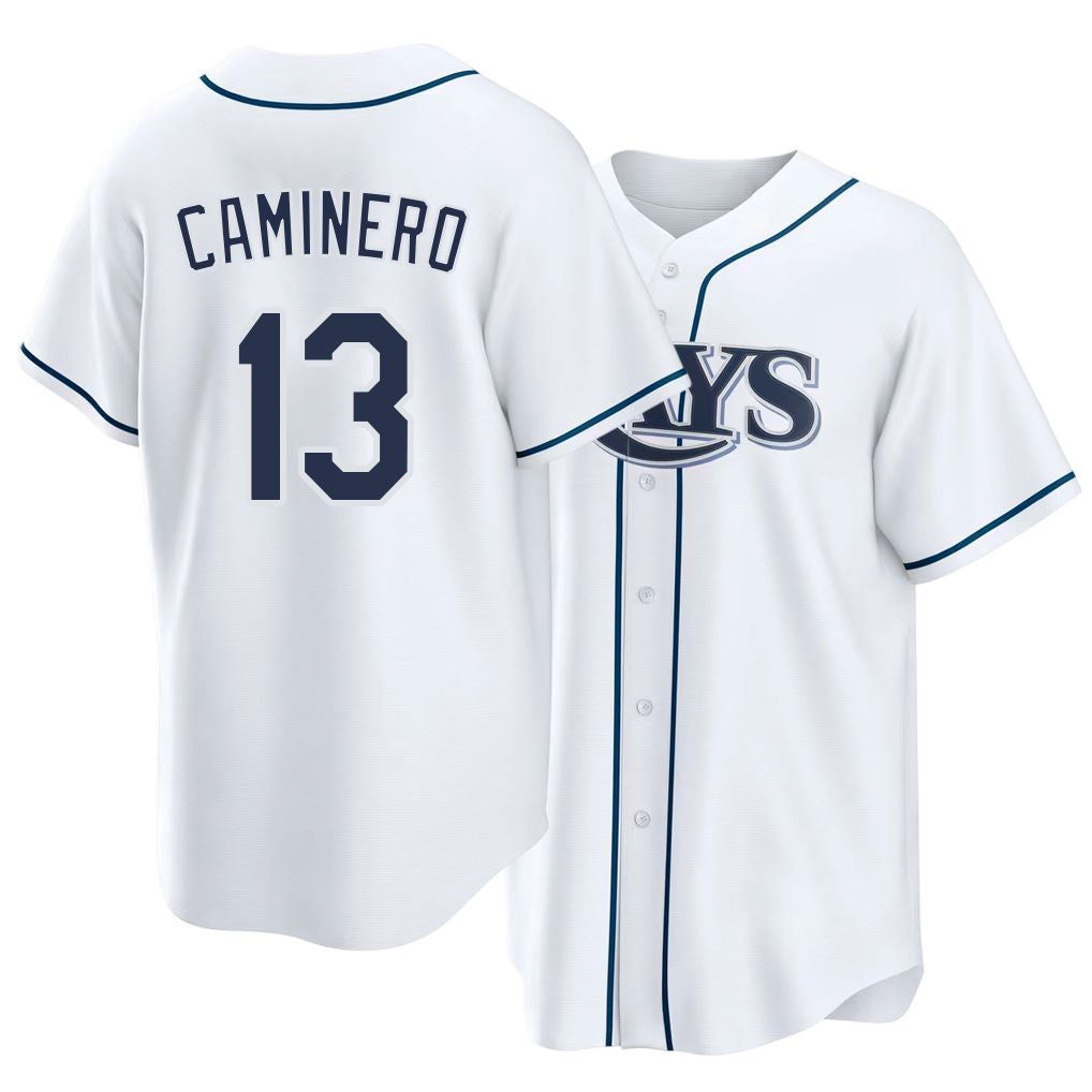 Tampa Bay #13 Caminero Player Baseball Short Sleeve white Jersey Junior For Men Women Youth Gift