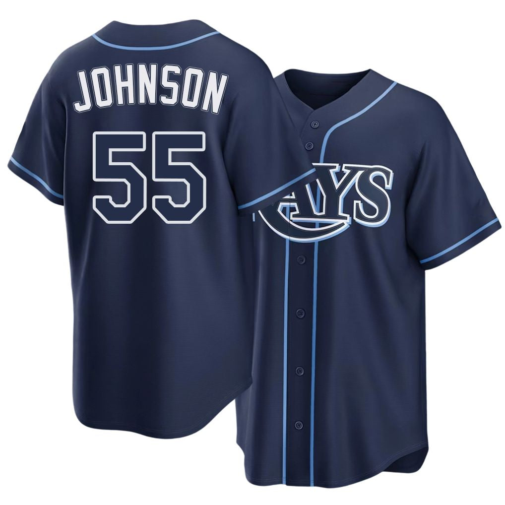 Tampa Bay #55 Johnson Player Baseball Short Sleeve navy Jersey Ty For Men Women Youth Gift