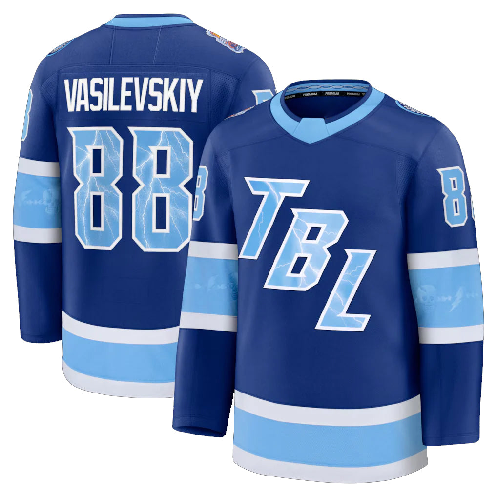 Mens Tampa Bay #88 Vasilevskiy Player Ice hockey Long Sleeve Blue Andrei Jersey