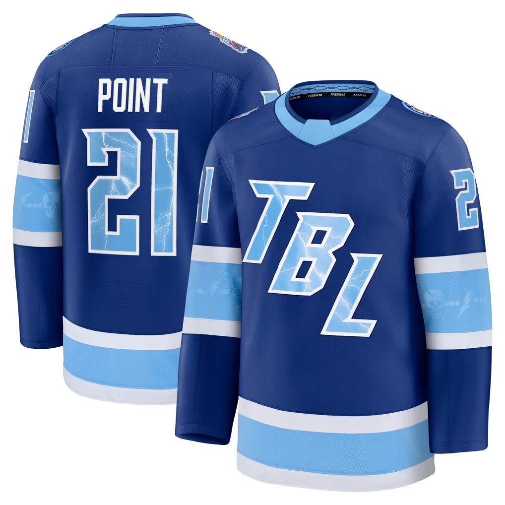 Mens Tampa Bay #21 Point Player Ice hockey Long Sleeve Blue Brayden Jersey