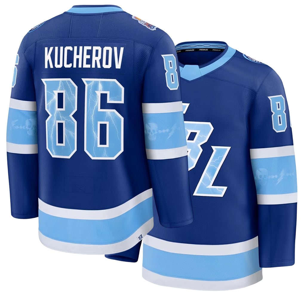 Mens Tampa Bay #86 Kucherov Player Ice hockey Long Sleeve Blue Nikita Jersey