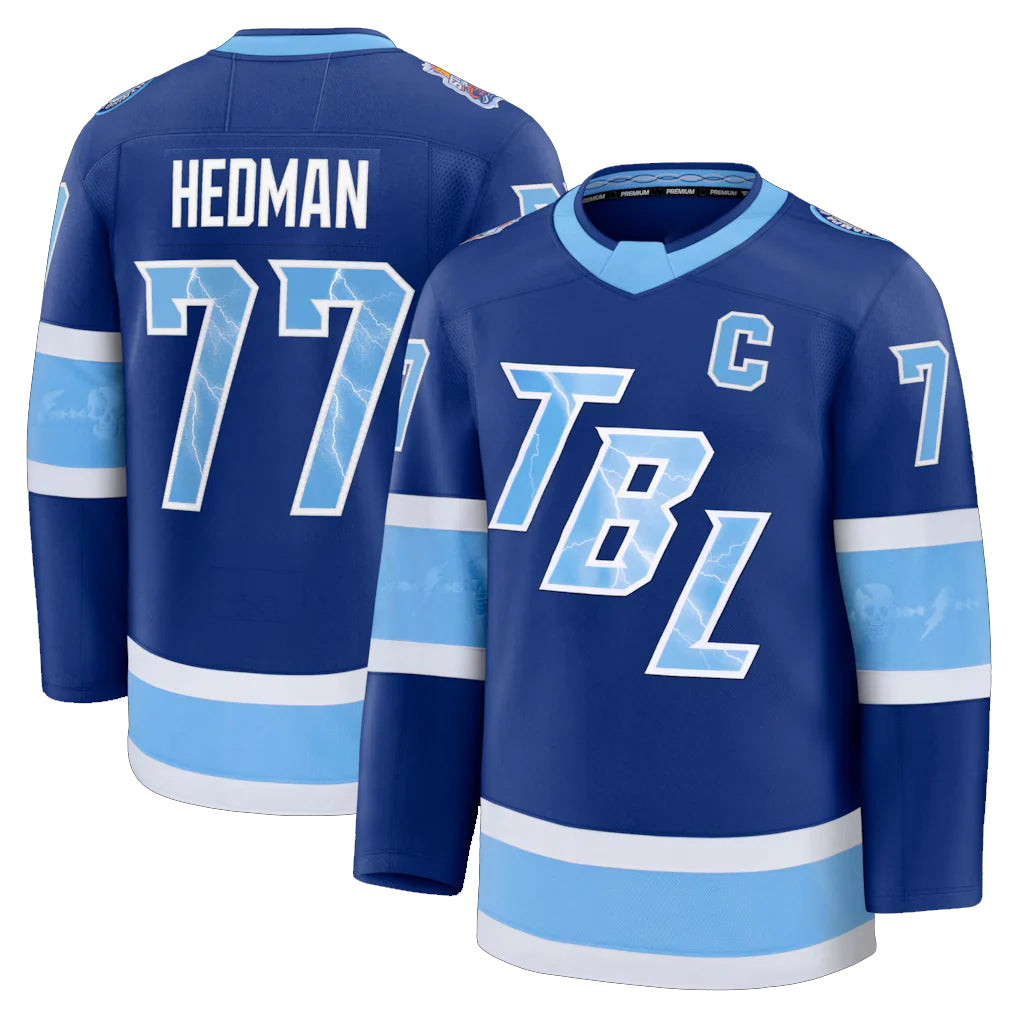 Mens Tampa Bay #77 Hedman Player Ice hockey Long Sleeve Blue Victor Jersey
