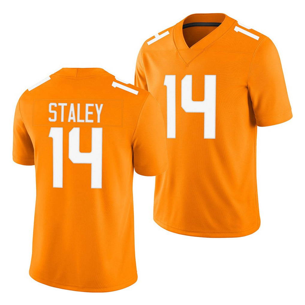 Tennessee #14 Staley Player College Football V Neck Short Sleeve Orange Jersey Braylon For Men Youth Women