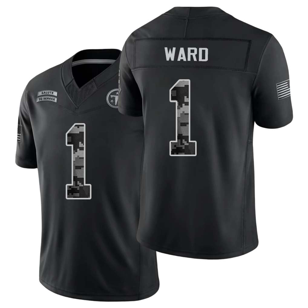 Tennessee #1 Ward Player Football V Neck Short Sleeve Black Jersey Cam For Men Youth Women Gift