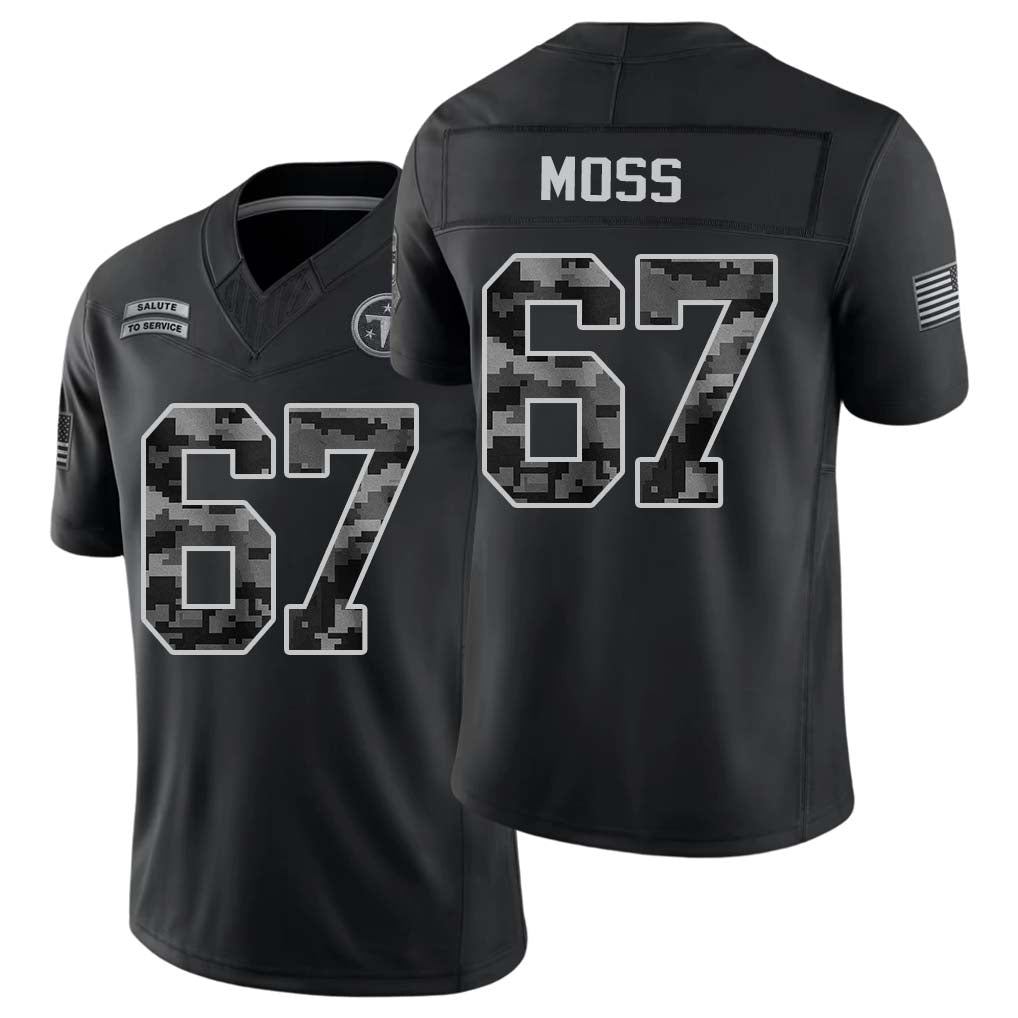 Tennessee #67 Moss Player Football V Neck Short Sleeve Black Jersey Drew For Men Youth Women Gift