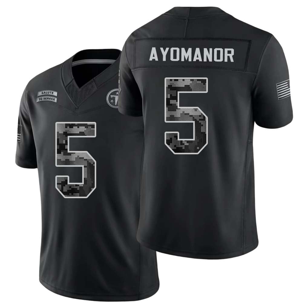 Tennessee #5 Ayomanor Player Football V Neck Short Sleeve Black Jersey Elic For Men Youth Women Gift
