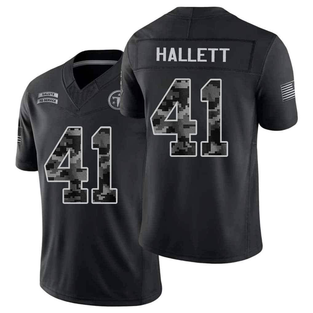 Tennessee #41 Hallett Player Football V Neck Short Sleeve Black Jersey Erick For Men Youth Women Gift