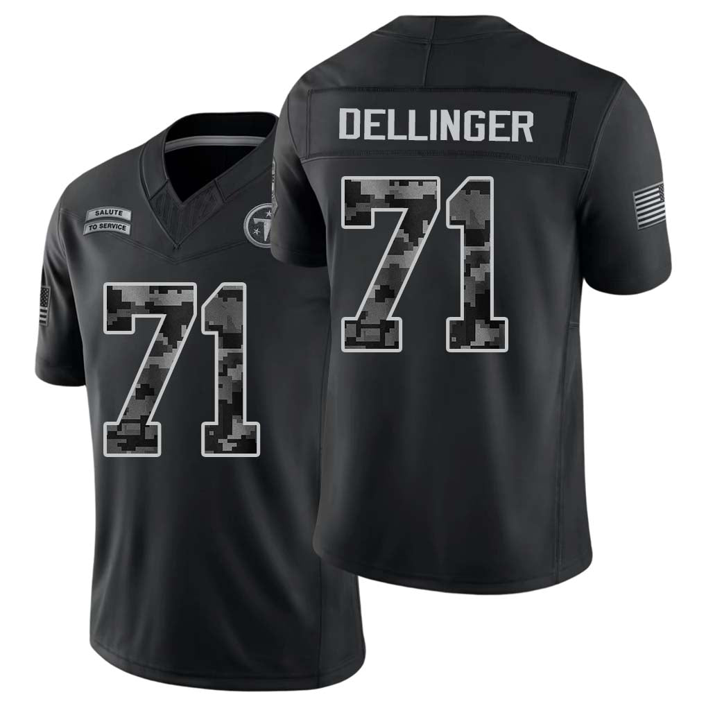 Tennessee #71 Dellinger Player Football V Neck Short Sleeve Black Jersey Garrett For Men Youth Women Gift