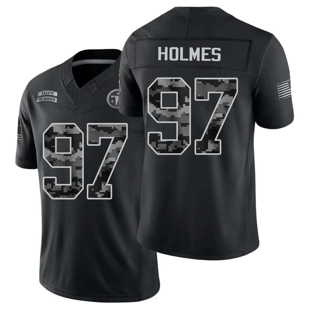 Tennessee #97 Holmes Player Football V Neck Short Sleeve Black Jersey Jalyn For Men Youth Women Gift