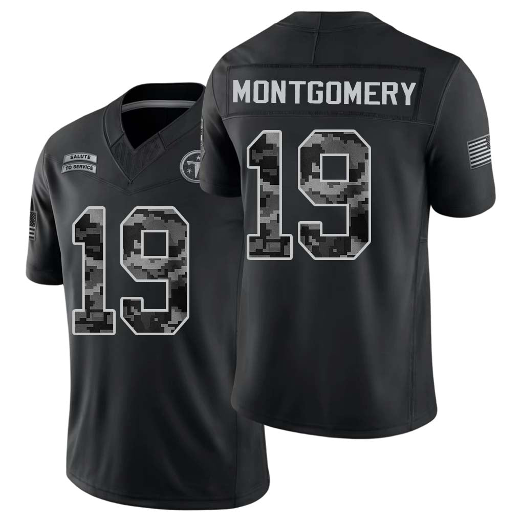 Tennessee #19 Montgomery Player Football V Neck Short Sleeve Black Jersey Tyren For Men Youth Women Gift