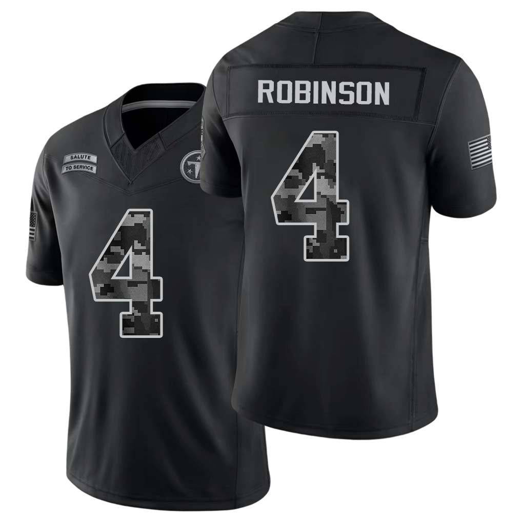 Tennessee #4 Robinson Player Football V Neck Short Sleeve Black Jersey Wan'Dale For Men Youth Women Gift