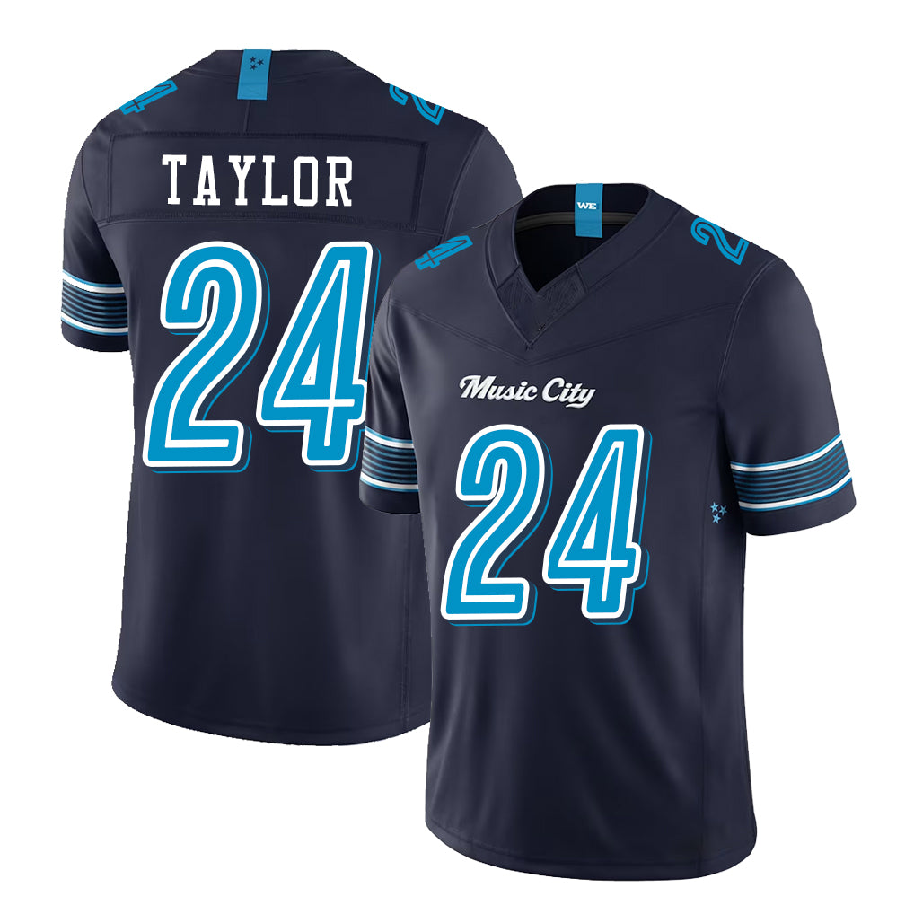 Tennessee #24 Taylor Player Football V Neck Short Sleeve Navy Jersey Alontae For Men Youth Women Gift