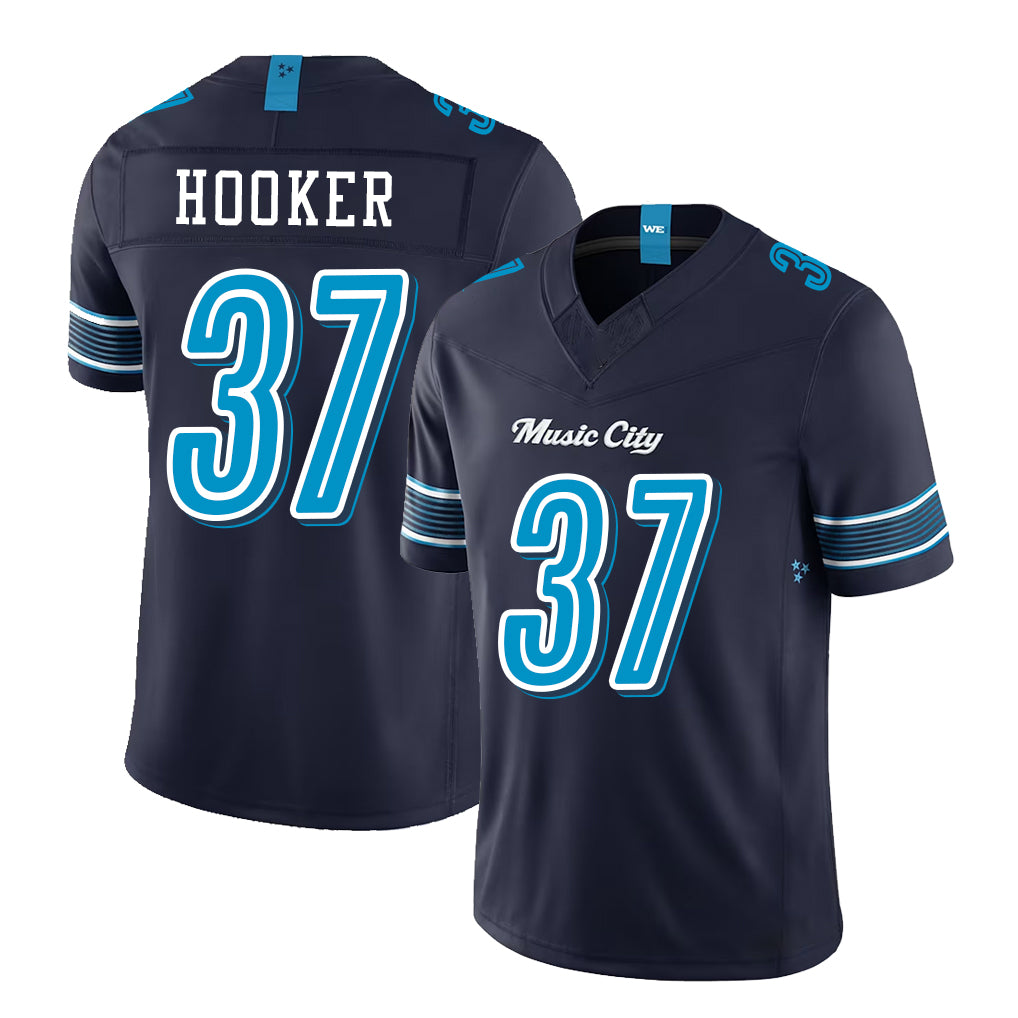 Tennessee #37 Hooker Player Football V Neck Short Sleeve Navy Jersey Amani For Men Youth Women Gift