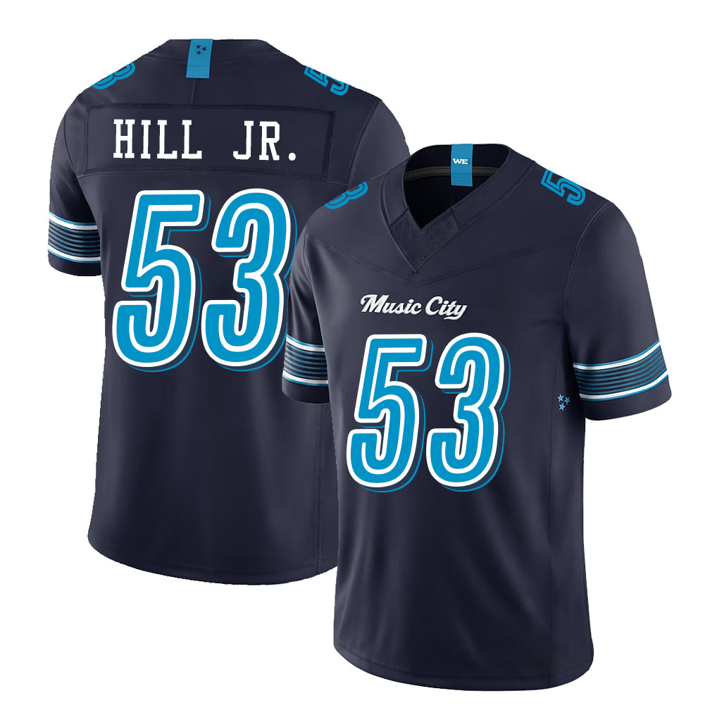 Tennessee #53 Hill Jr. Player Football V Neck Short Sleeve Navy Jersey Anthony For Men Youth Women Gift
