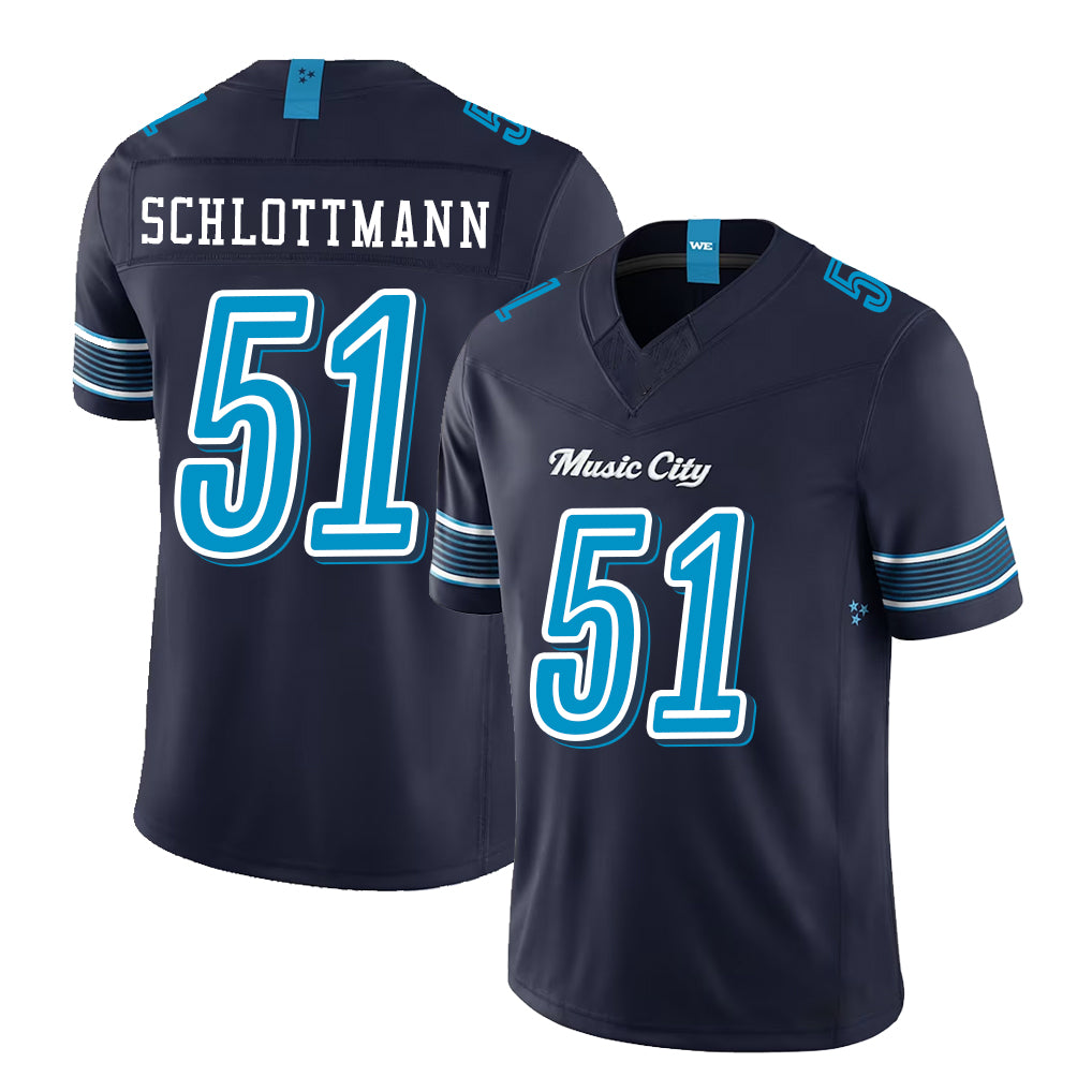 Tennessee #51 Schlottmann Player Football V Neck Short Sleeve Navy Jersey Austin For Men Youth Women Gift