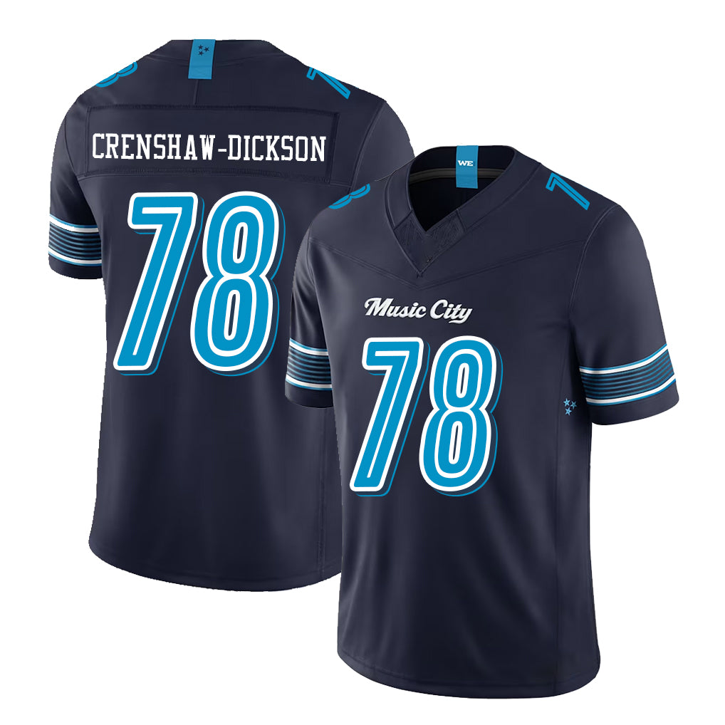 Tennessee #78 Crenshaw-Dickson Player Football V Neck Short Sleeve Navy Jersey Brandon For Men Youth Women Gift（副本）