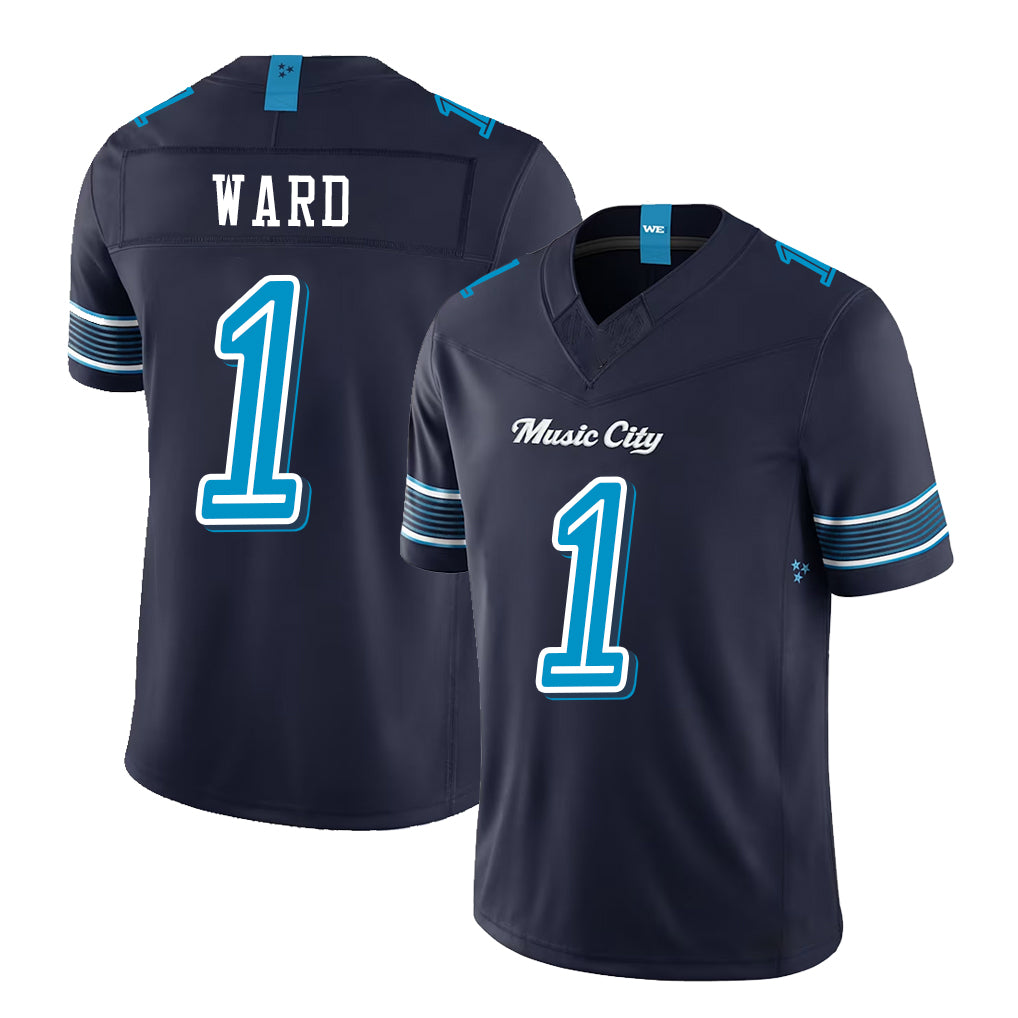 Tennessee #1 Ward Player Football V Neck Short Sleeve Navy Jersey Cam For Men Youth Women Gift