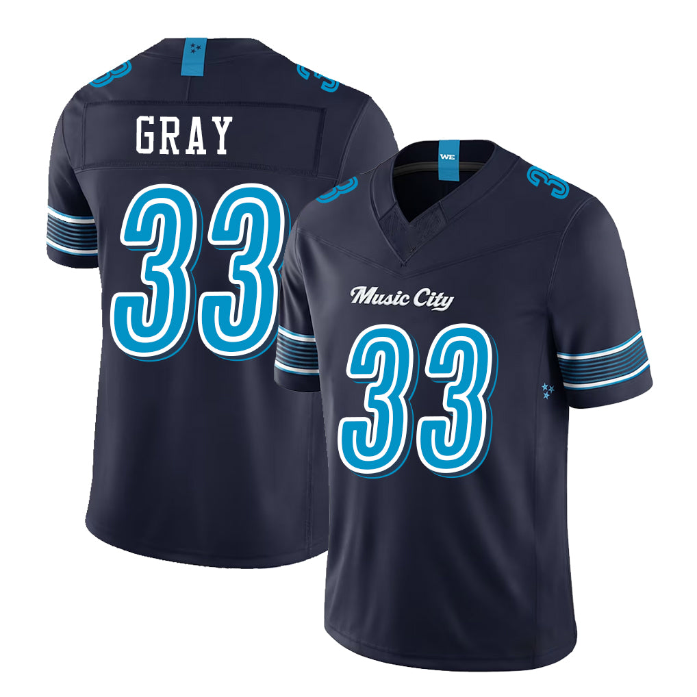 Tennessee #33 Gray Player Football V Neck Short Sleeve Navy Jersey Cedric For Men Youth Women Gift