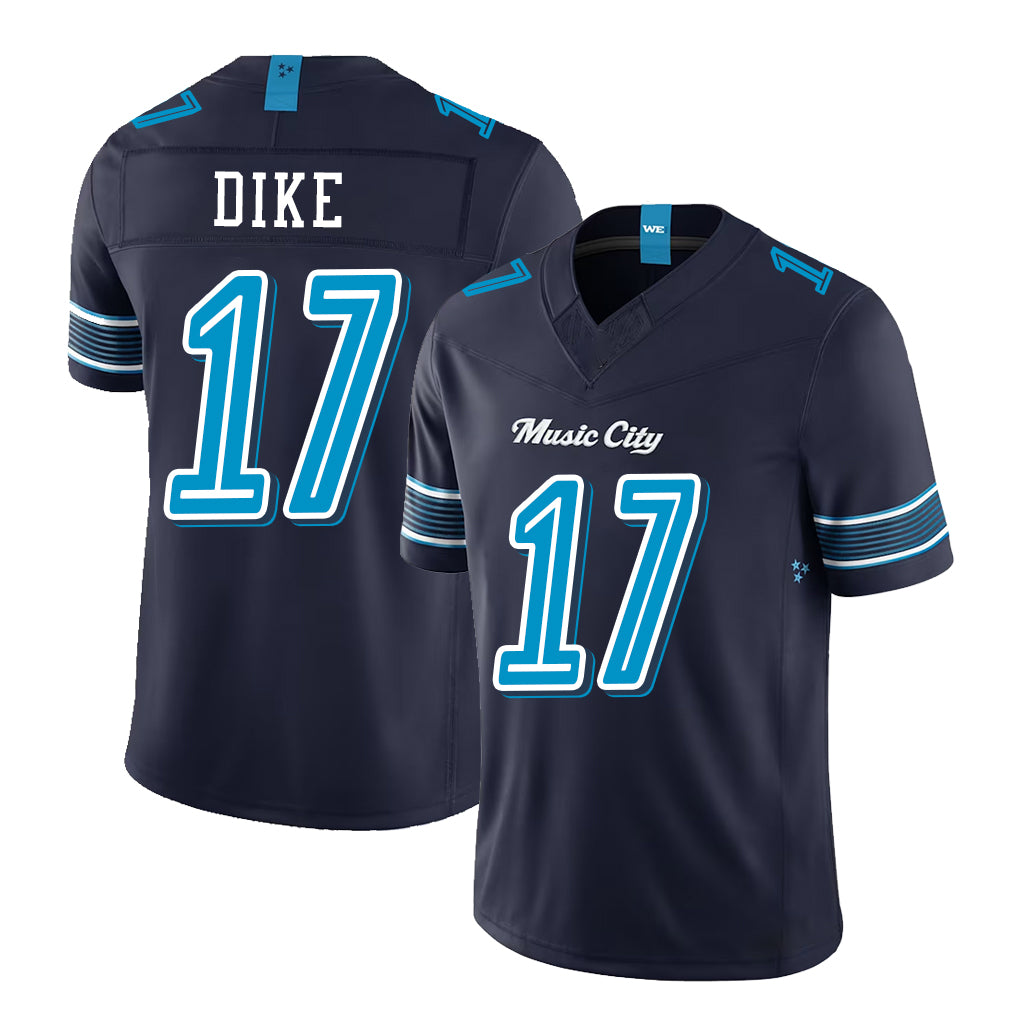 Tennessee #17 Dike Player Football V Neck Short Sleeve Navy Jersey Chimere For Men Youth Women Gift