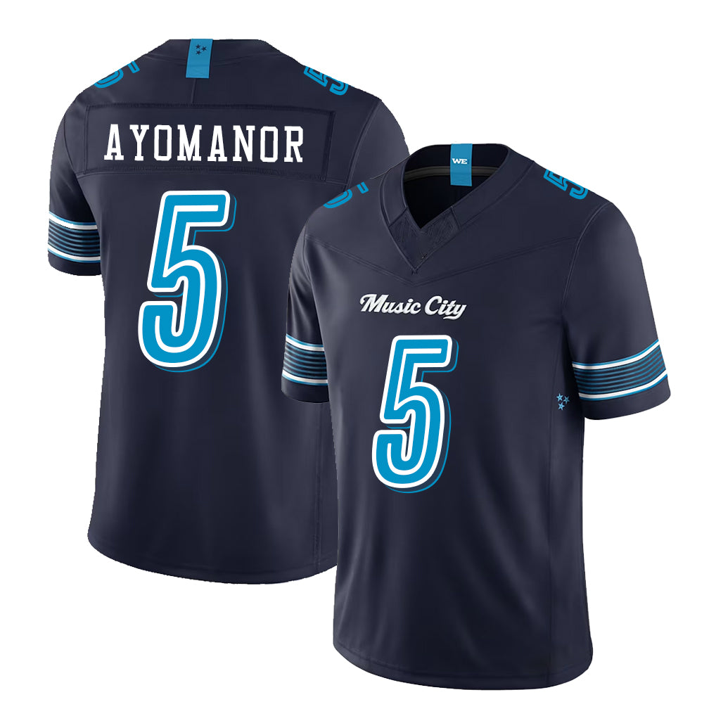 Tennessee #5 Ayomanor Player Football V Neck Short Sleeve Navy Jersey Elic For Men Youth Women Gift