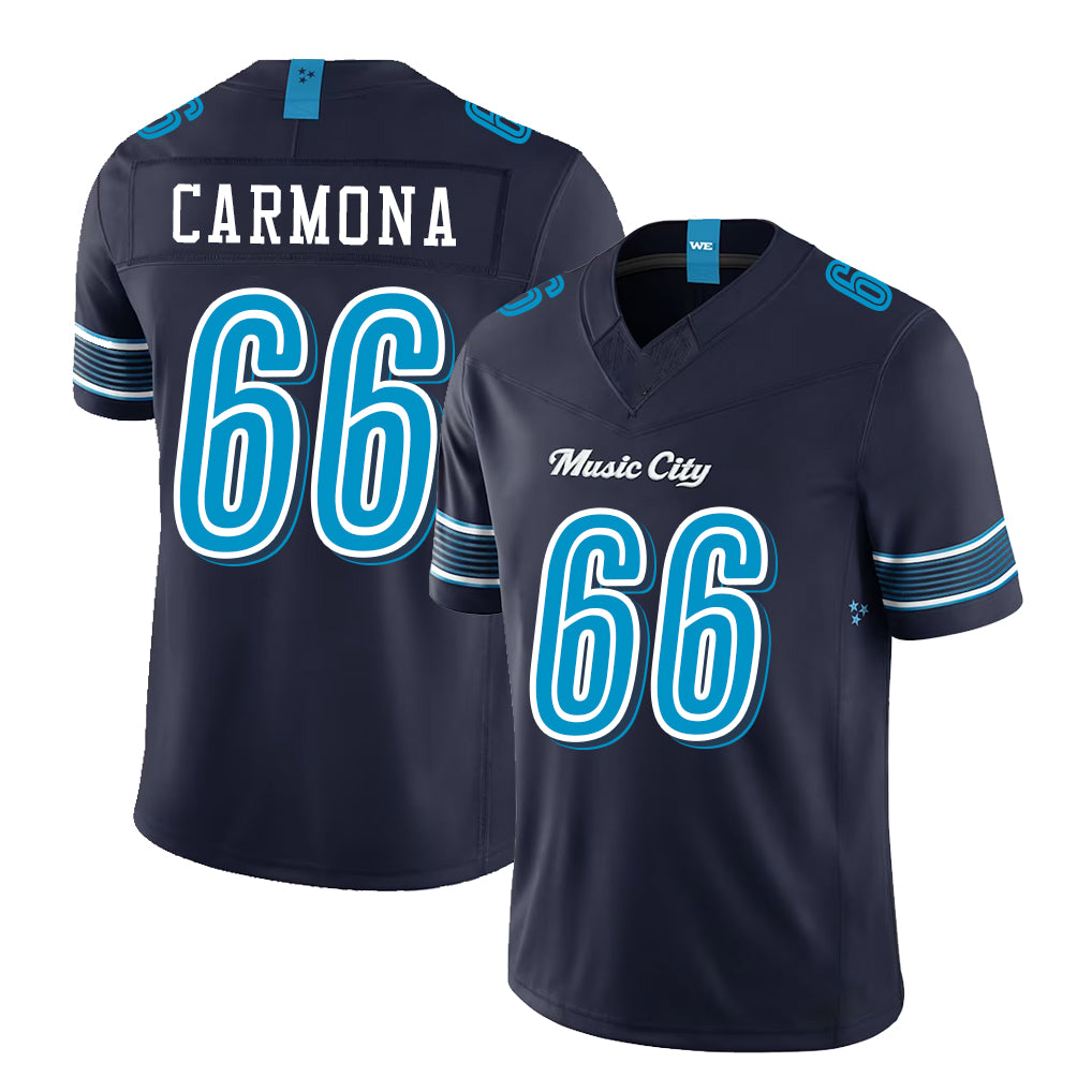 Tennessee #66 Carmona Player Football V Neck Short Sleeve Navy Jersey Fernando For Men Youth Women Gift