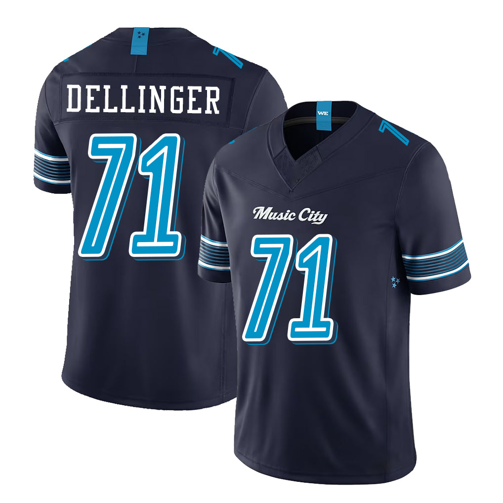 Tennessee #71 Dellinger Player Football V Neck Short Sleeve Navy Jersey Garrett For Men Youth Women Gift