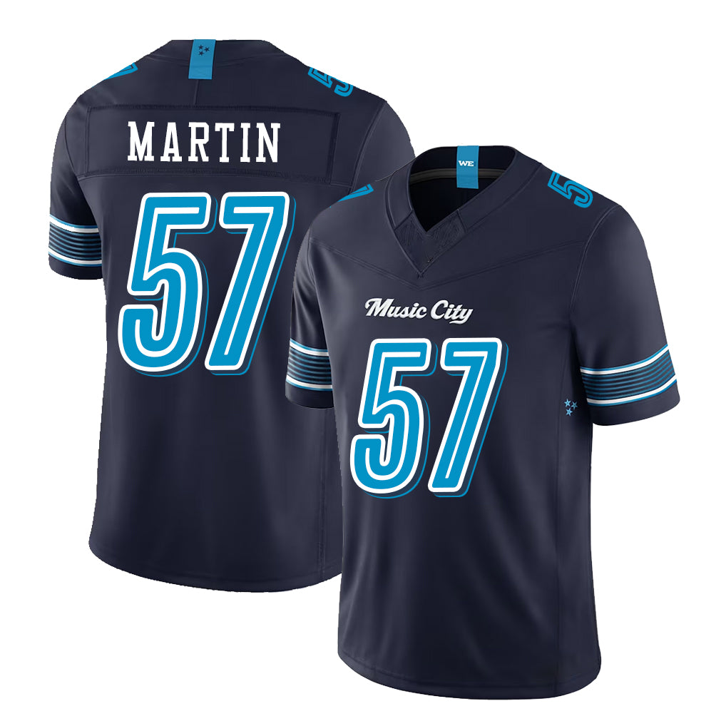 Tennessee #57 Martin Player Football V Neck Short Sleeve Navy Jersey Jacob For Men Youth Women Gift