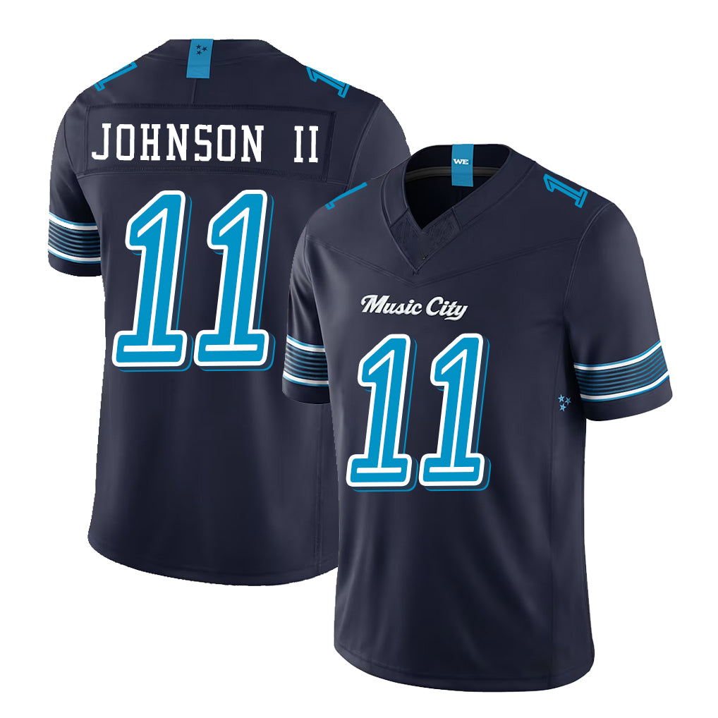 Tennessee #11 Johnson II Player Football V Neck Short Sleeve Navy Jersey Jermaine For Men Youth Women Gift