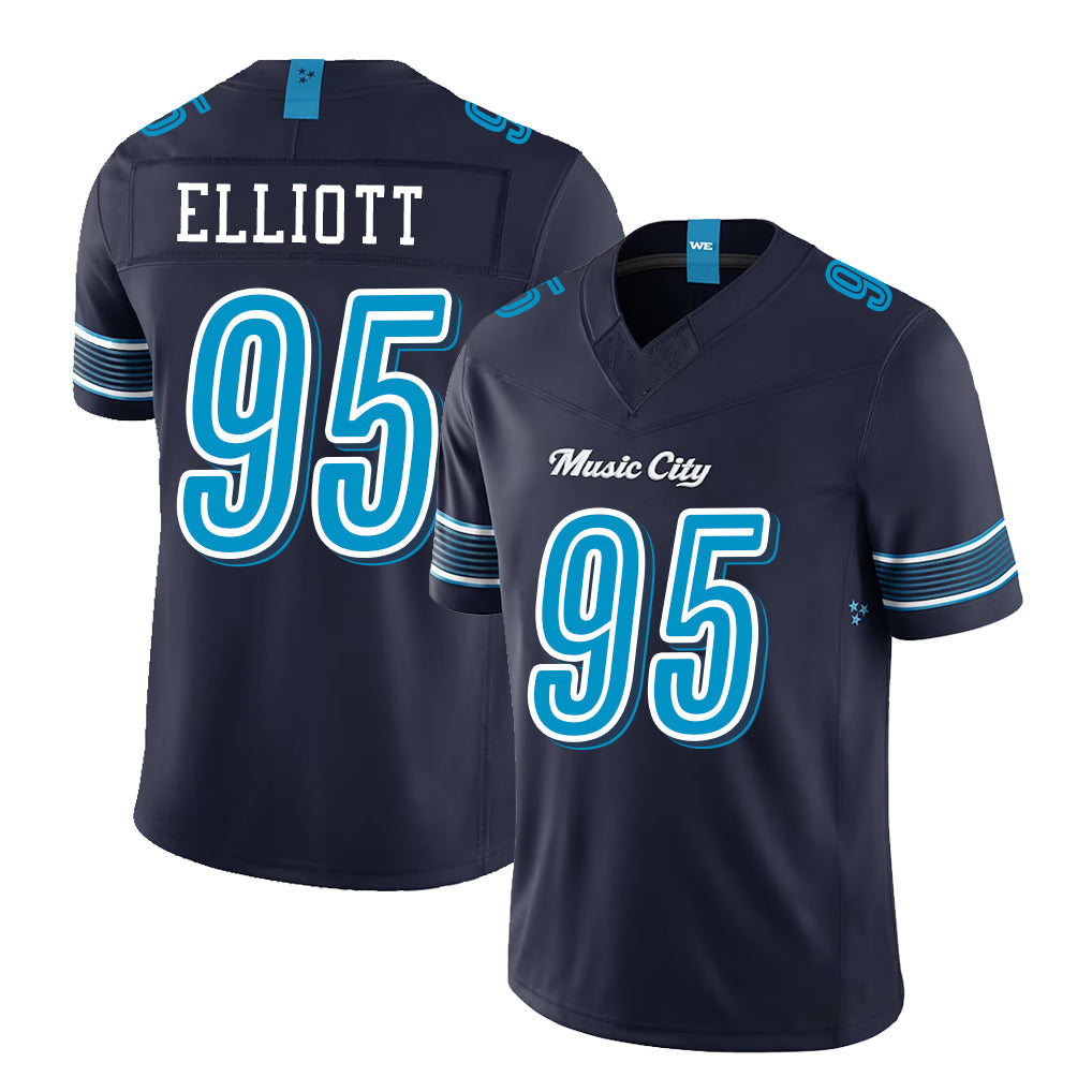 Tennessee #95 Elliott Player Football V Neck Short Sleeve Navy Jersey Jordan For Men Youth Women Gift