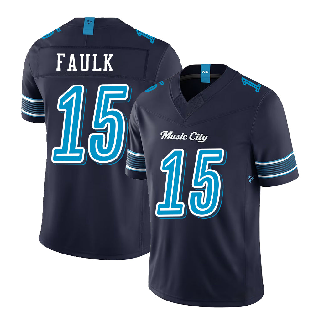 Tennessee #15 Faulk Player Football V Neck Short Sleeve Navy Jersey Keldric For Men Youth Women Gift