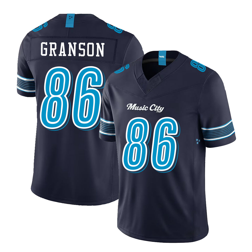 Tennessee #86 Granson Player Football V Neck Short Sleeve Navy Jersey Kylen For Men Youth Women Gift