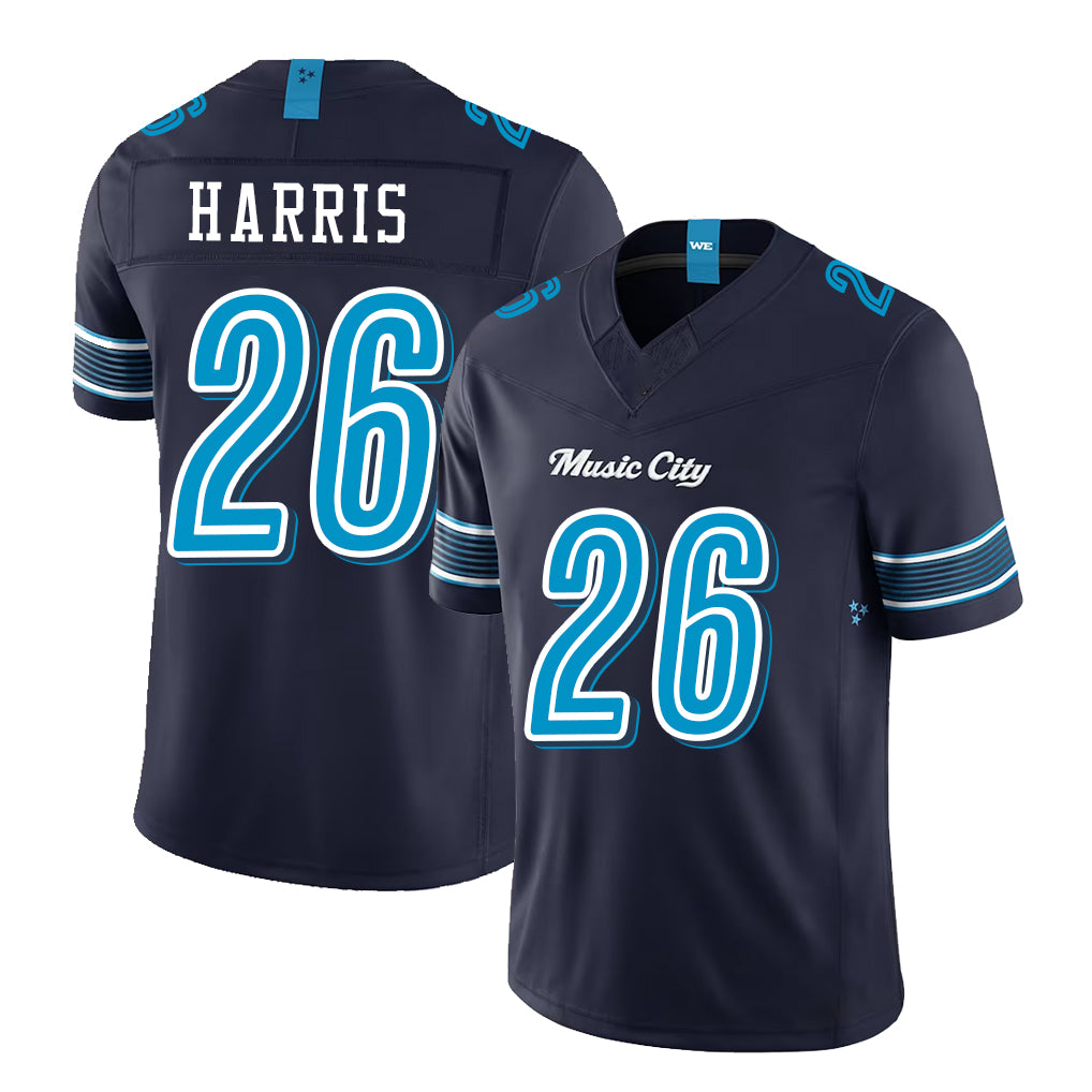 Tennessee #26 Harris Player Football V Neck Short Sleeve Navy Jersey Marcus For Men Youth Women Gift