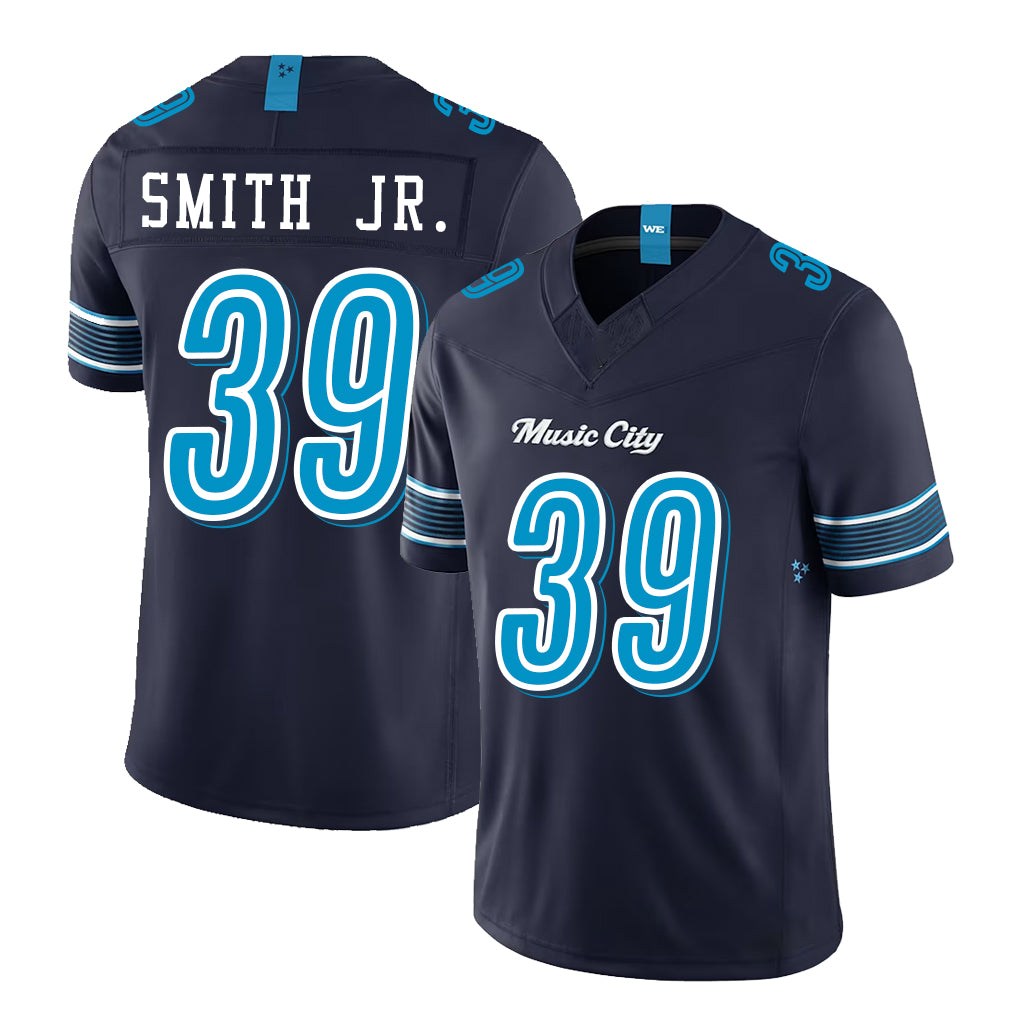 Tennessee #39 Smith Jr. Player Football V Neck Short Sleeve Navy Jersey Melvin For Men Youth Women Gift