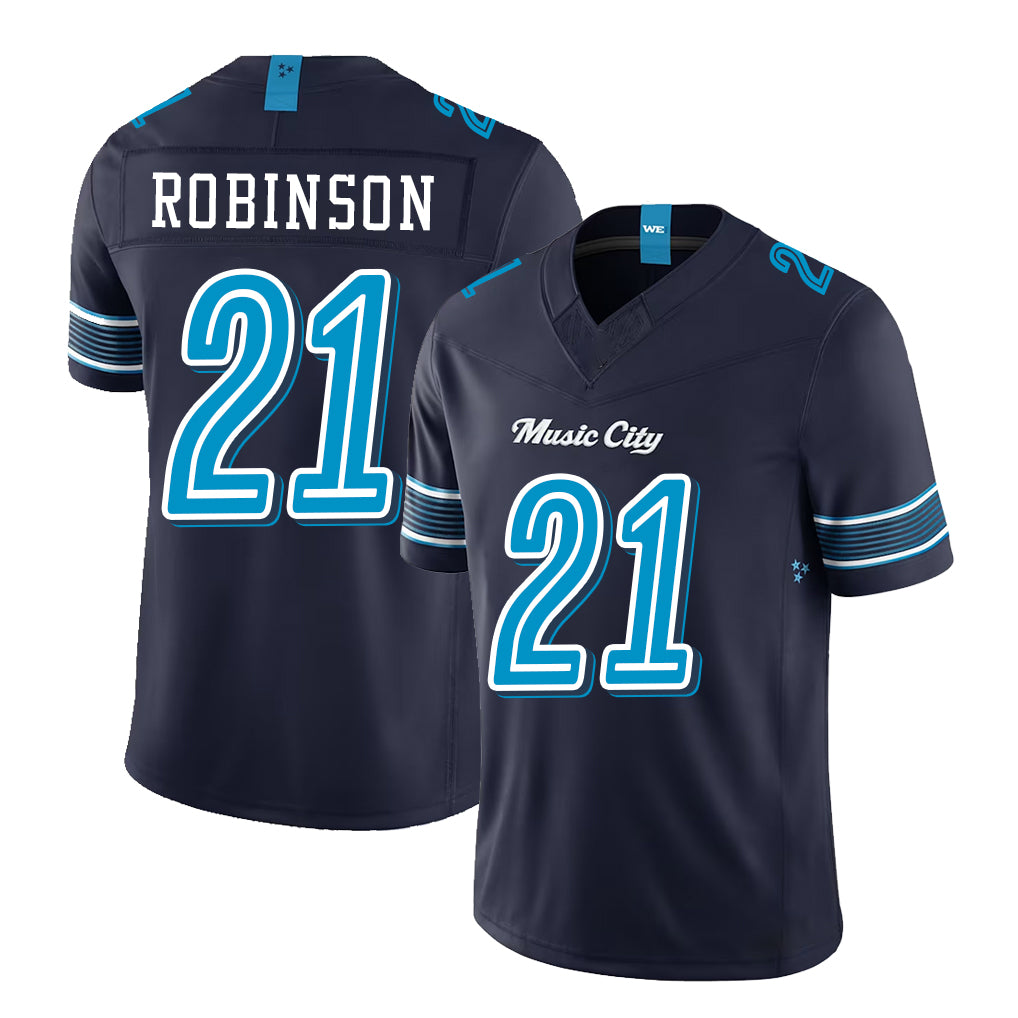 Tennessee #21 Robinson Player Football V Neck Short Sleeve Navy Jersey Micah For Men Youth Women Gift