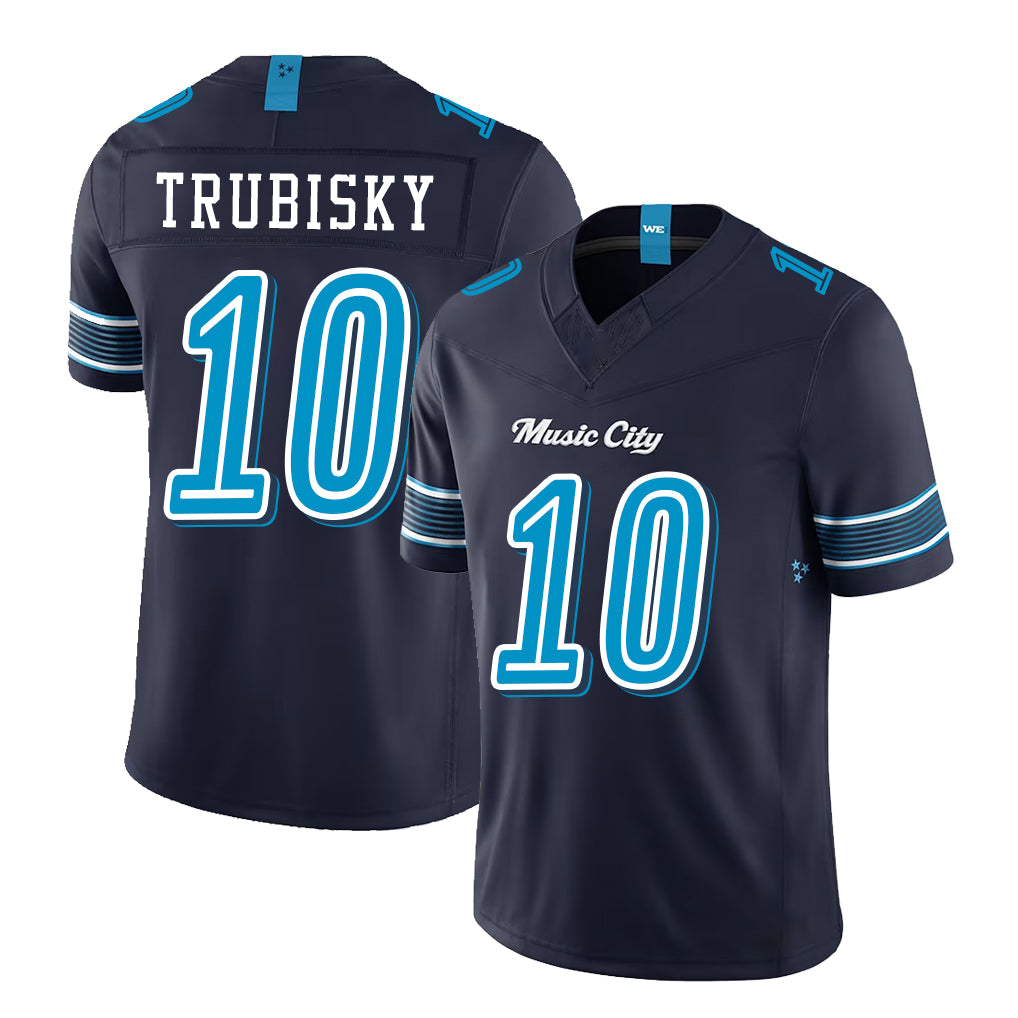 Tennessee #10 Trubisky Player Football V Neck Short Sleeve Navy Jersey Mitchell For Men Youth Women Gift