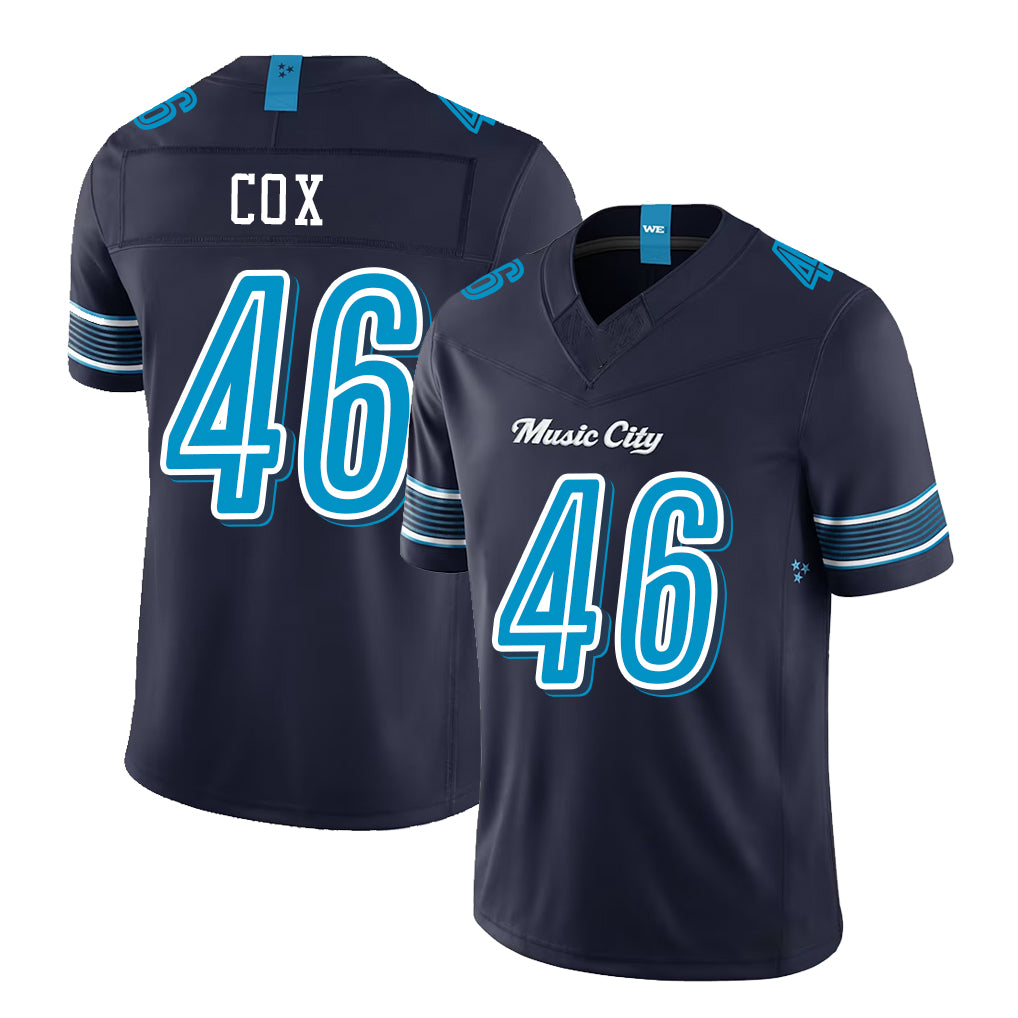 Tennessee #46 Cox Player Football V Neck Short Sleeve Navy Jersey Morgan For Men Youth Women Gift