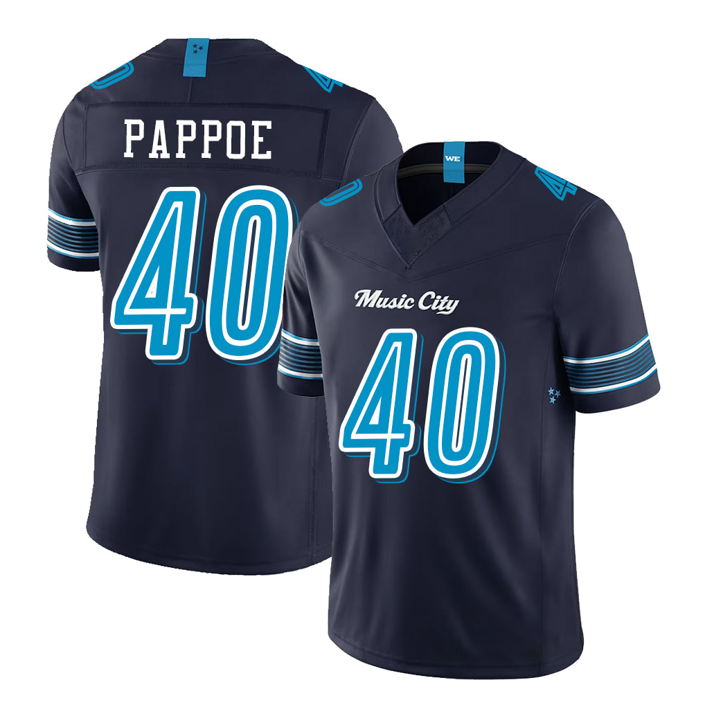 Tennessee #40 Pappoe Player Football V Neck Short Sleeve Navy Jersey Owen For Men Youth Women Gift