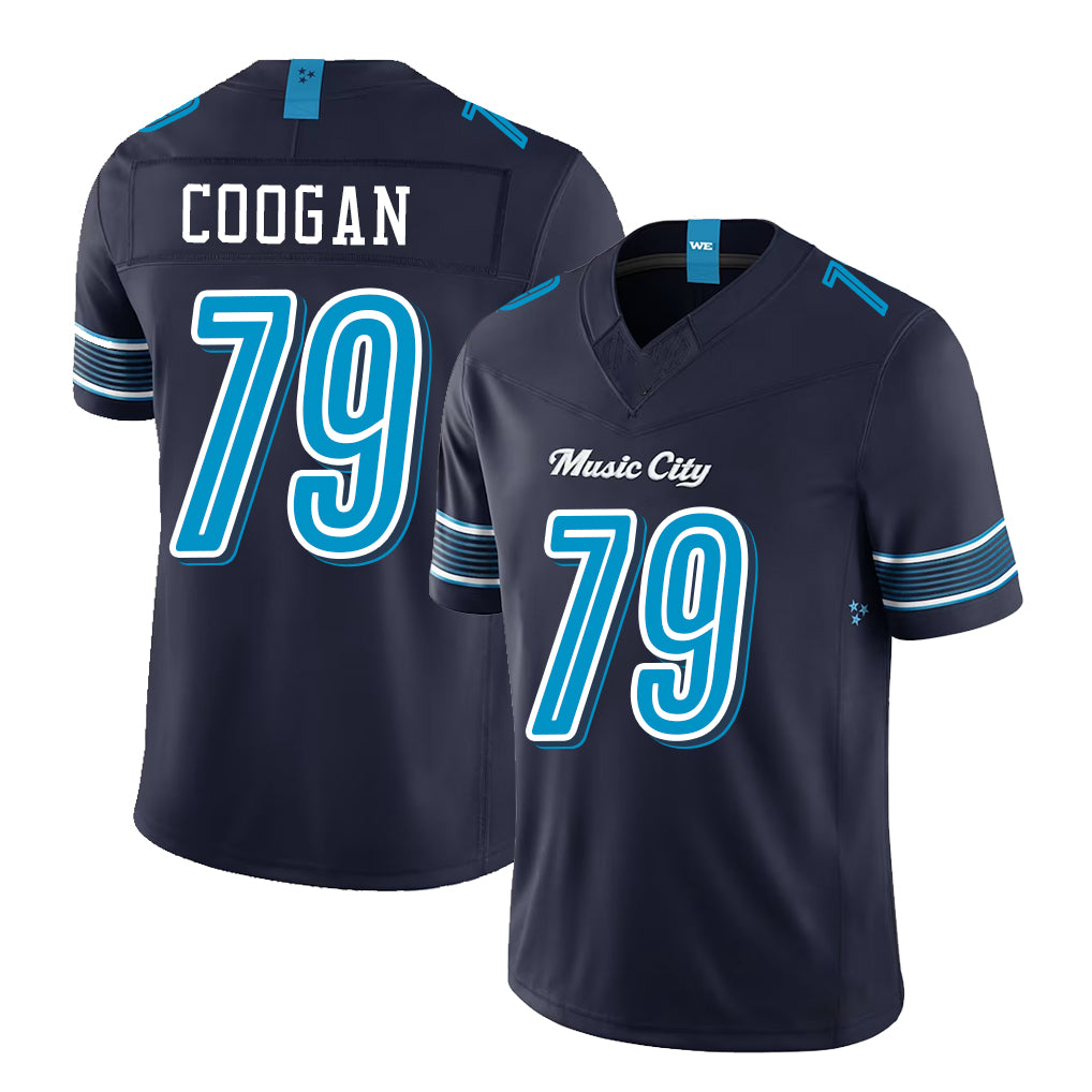 Tennessee #79 Coogan Player Football V Neck Short Sleeve Navy Jersey Pat For Men Youth Women Gift