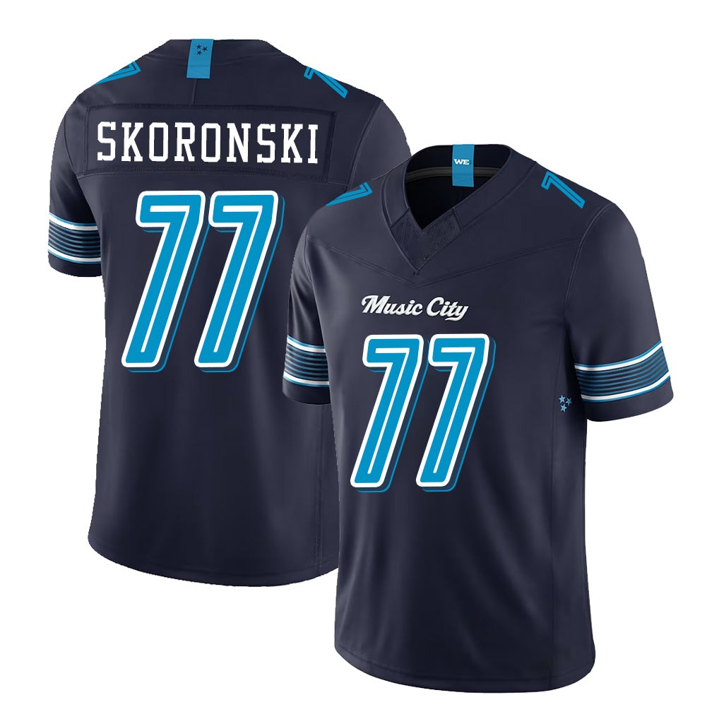 Tennessee #77 Skoronski Player Football V Neck Short Sleeve Navy Jersey Peter For Men Youth Women Gift